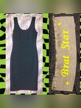 Brat Star brand Black Criss Cross Ribbed Soft Knit Tank Bodycon Dress Sz Small